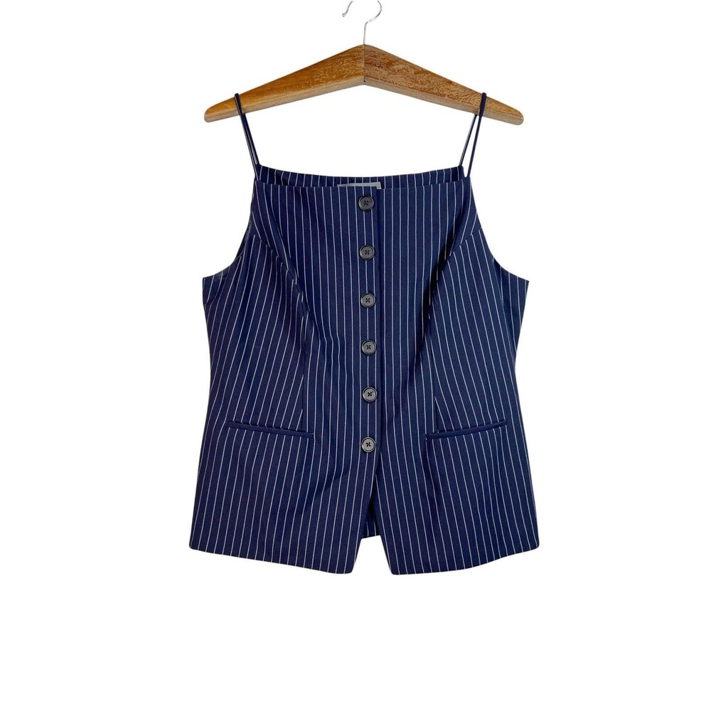 SUNDAY IN BROOKLYN Ponte Apron Vest Tank Women's Size L Navy Pinstriped NWT Boho